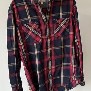 Classic Wallace & Barnes Navy and Red Plaid Men's Flannel Shirt